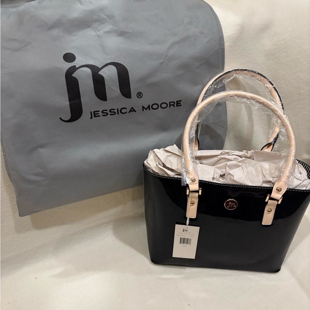 Black Tote Bag with White Handles by Jessica Moore